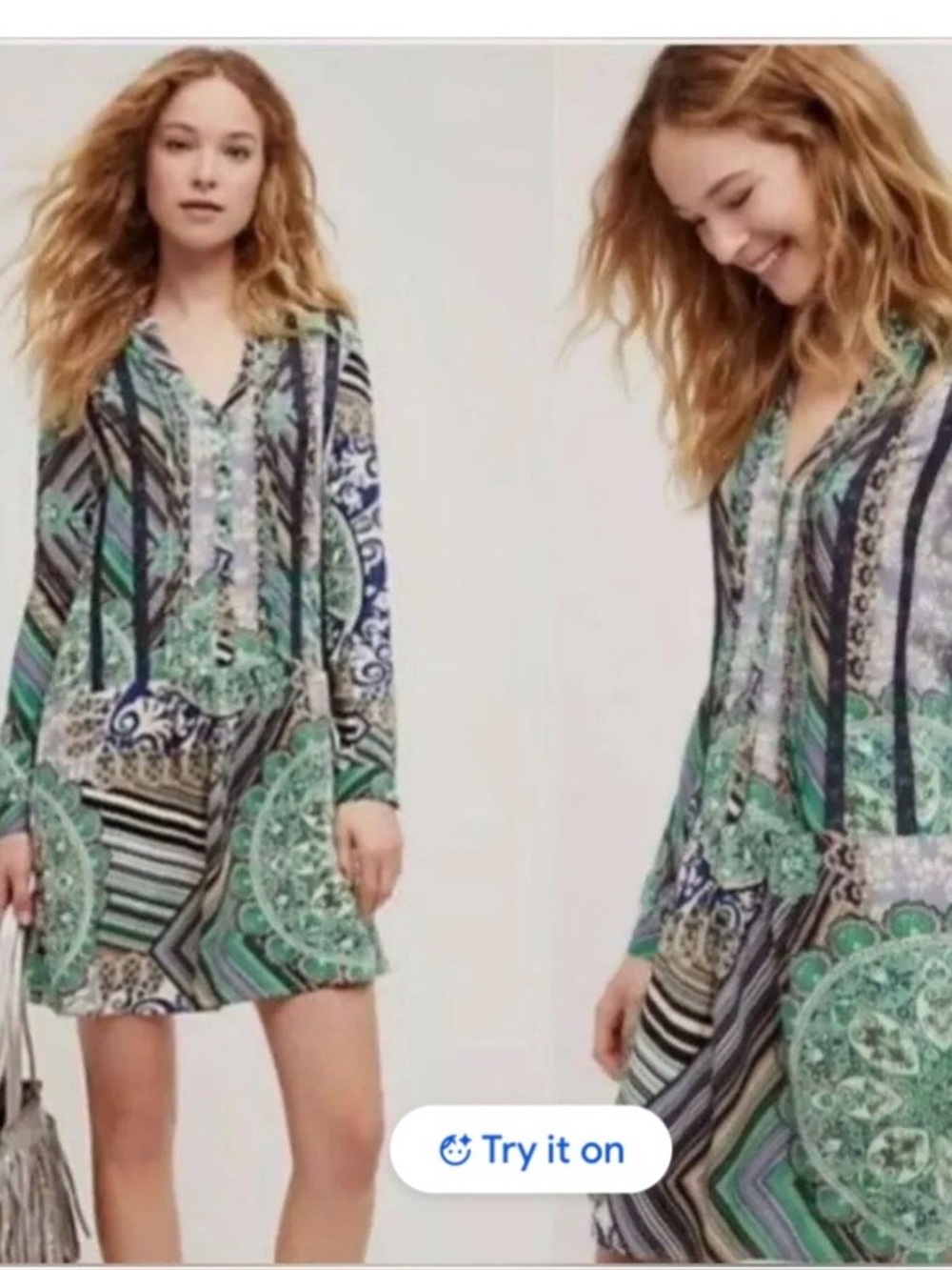 Anthropologie Ting Brand Caviana Paisley Green Patchwork Midi Dress. Size Small